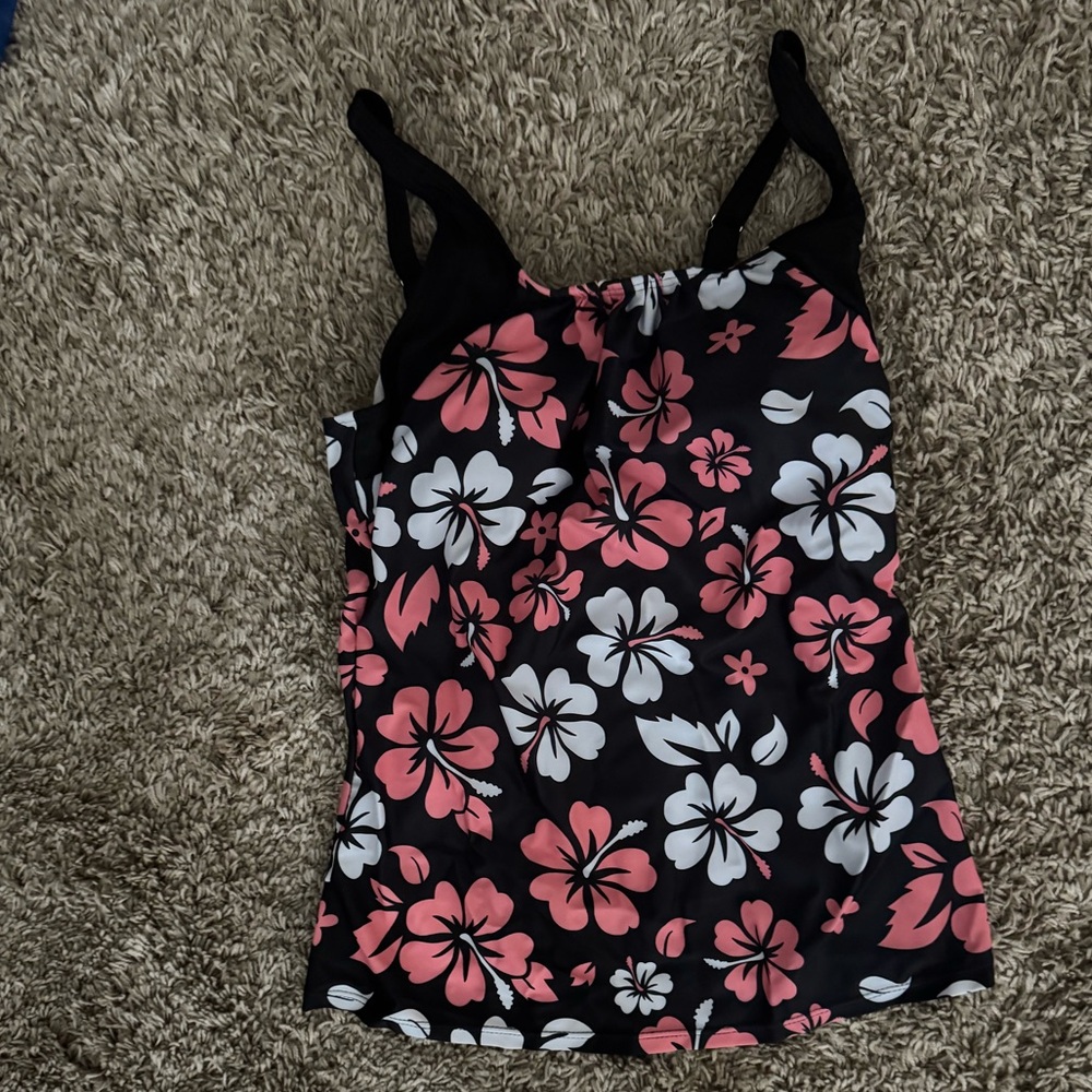 Floral Black and Orange Women's Top and Black Boy Shorts (Set) - Picture 4 of 6
